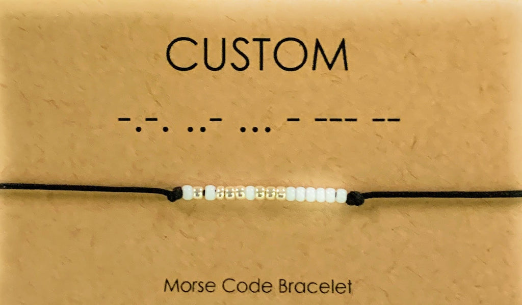 Morse Code Personalized Beaded Bracelet White and Sterling  Silver or 14k Gold Filled