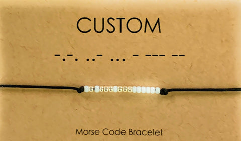 Morse Code Personalized Beaded Bracelet White and Sterling  Silver or 14k Gold Filled