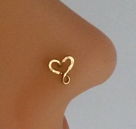 Heart Nose Ring Gold filled Nose Stud. Swirl Heart Nose Stud Helix Tragus Cartilage Earring