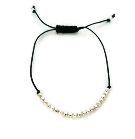 Small Minimalist Dainty Beaded Bracelet Adjustable Sterling Silver