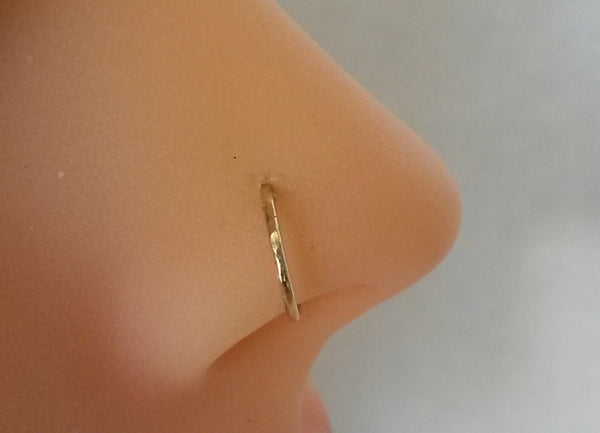 24  Gauge  Nose Ring, Nose Hoop, Textured, Hammered Helix, Tragus, Cartilage, Earring  14k Gold Filled  6mm, 7mm, 8mm, 9mm, 10mm