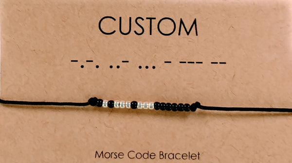 Morse Code Personalized Beaded Bracelet Black and Sterling Silver or 14K Gold Filled