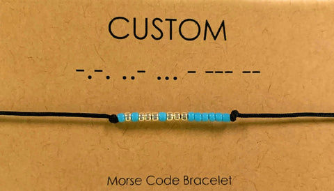 Morse Code Personalized Beaded Bracelet Turqoise and Silver or Gold