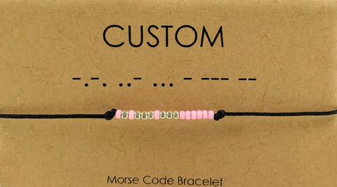 Morse Code Personalized Beaded Bracelet Pink and Sterling Silver or 14K Gold Filled