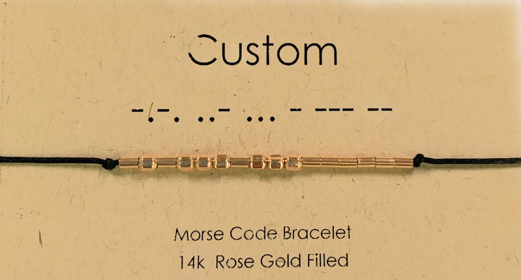 Morse Code Personalized Beaded Bracelet 14K Rose Gold Filled