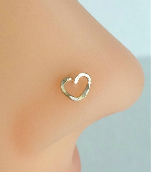 Heart Nose Ring, Heart Nose Stud, Helix, Tragus, Cartilage, Earring 14K Gold Filled
