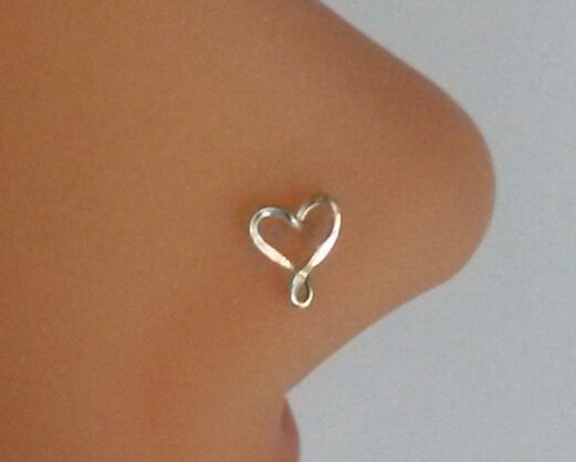Heart Nose Ring, Sterling Heart Nose Stud, Swirl Heart, Helix, Tragus,Cartilage, Earring
