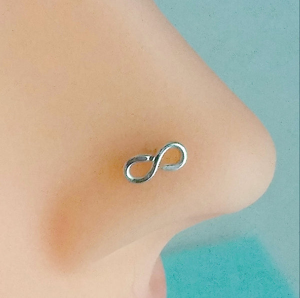 Infinity Nose Ring, Nose Stud, Sterling Silver, Helix, Tragus, Cartilage, Earring