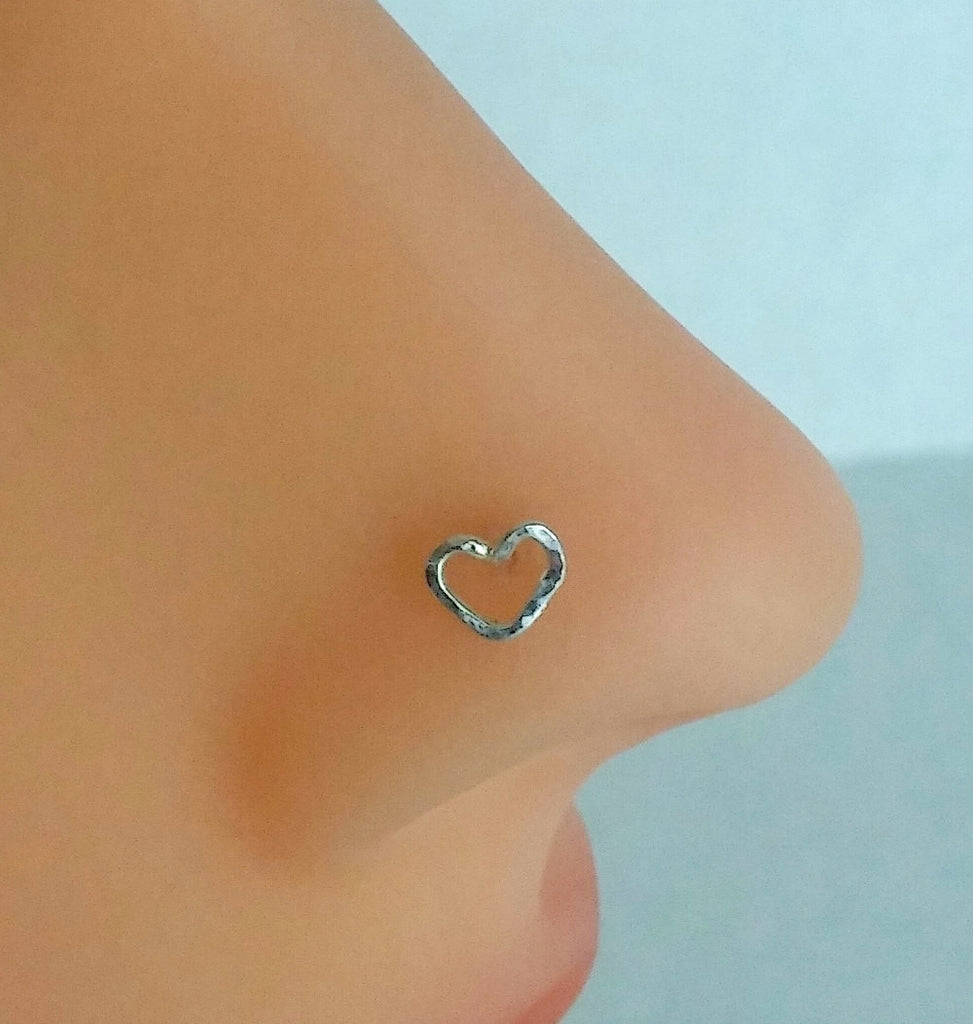 Heart Nose Ring Sterling Silver, Heart Nose Stud, Helix, Tragus, Cartilage