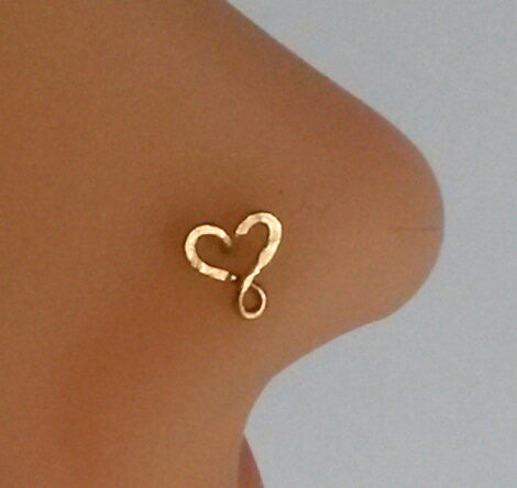 Heart Nose Ring, Gold filled Nose Stud. Swirl Heart Nose Stud, Helix, Tragus, Cartilage, Earring