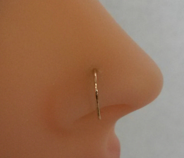 24  Gauge  Nose Ring, Nose Hoop, Textured, Hammered Helix, Tragus, Cartilage, Earring  14k Gold Filled  6mm, 7mm, 8mm, 9mm, 10mm
