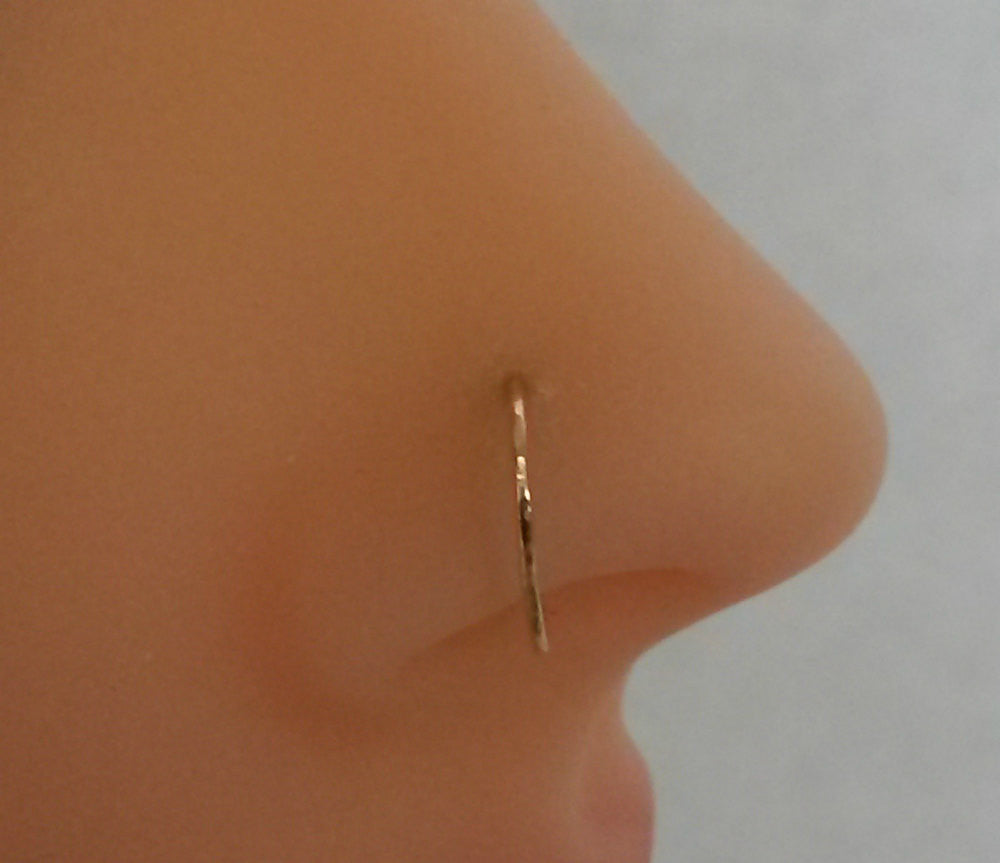 18 Gauge Nose Ring Nose Hoop Textured Hammered Tragus Cartilage Earring 14k Gold Filled